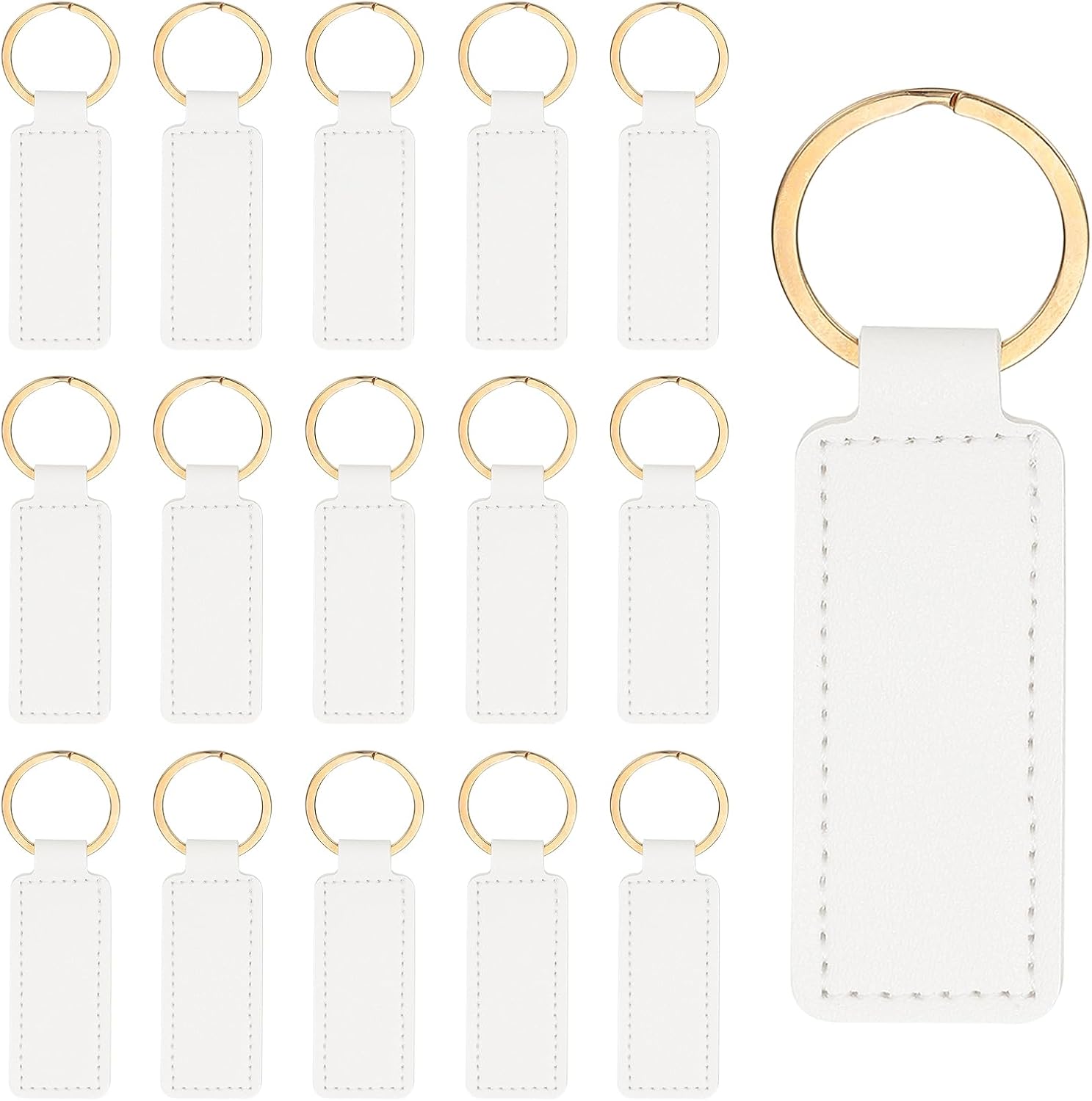 16pcs Leather Keychain Blanks,72mm Sublimation Blanks PU Key Chain Keyring with Rings White -