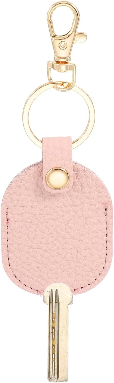 Leather Key Sleeve, Broken Car Loop Replacement Auto Cover Protector with Clasp for Women Men Pink -