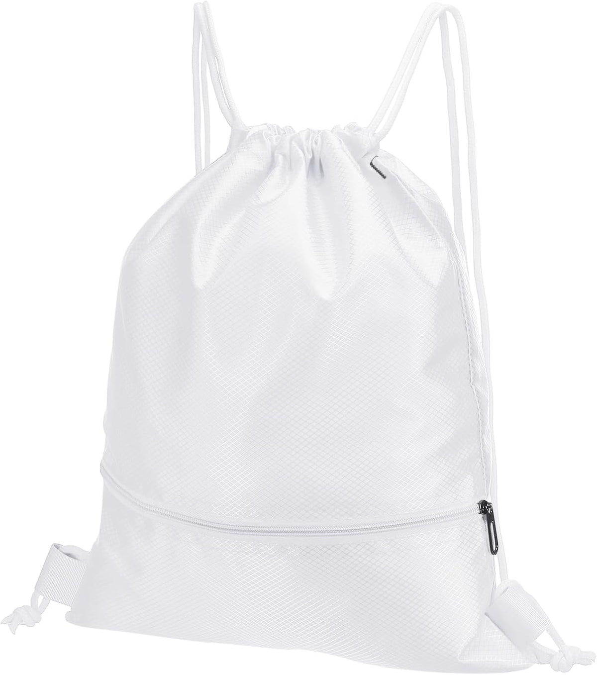 Drawstring Backpack Bag, Gym Bags String with Zip Pocket for Women Men, White -