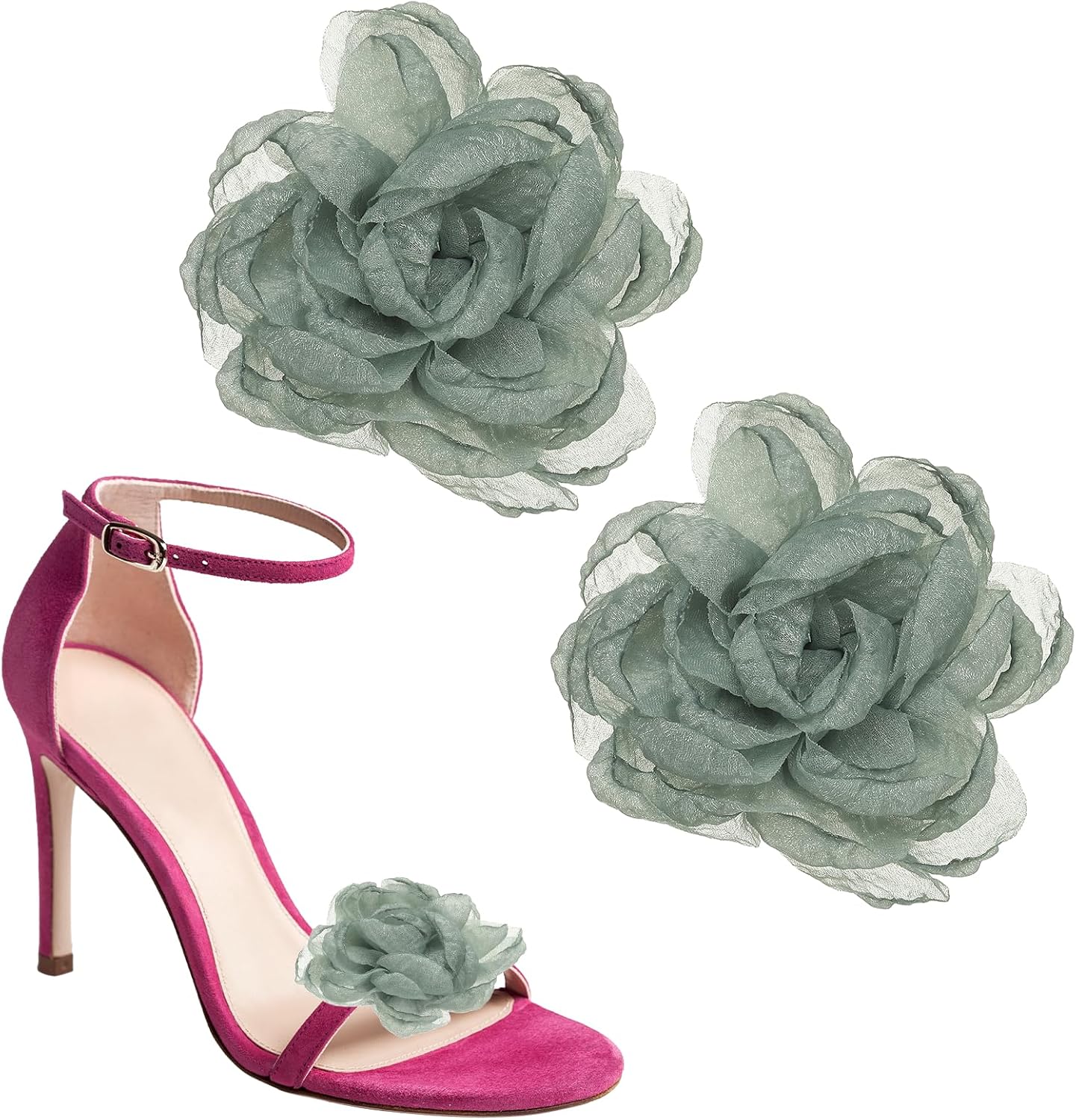 Decorative Shoe Clips, Removable Bow Clip Flower Charms Solid for Women Dress High Heels Accessories Green 4 Inch