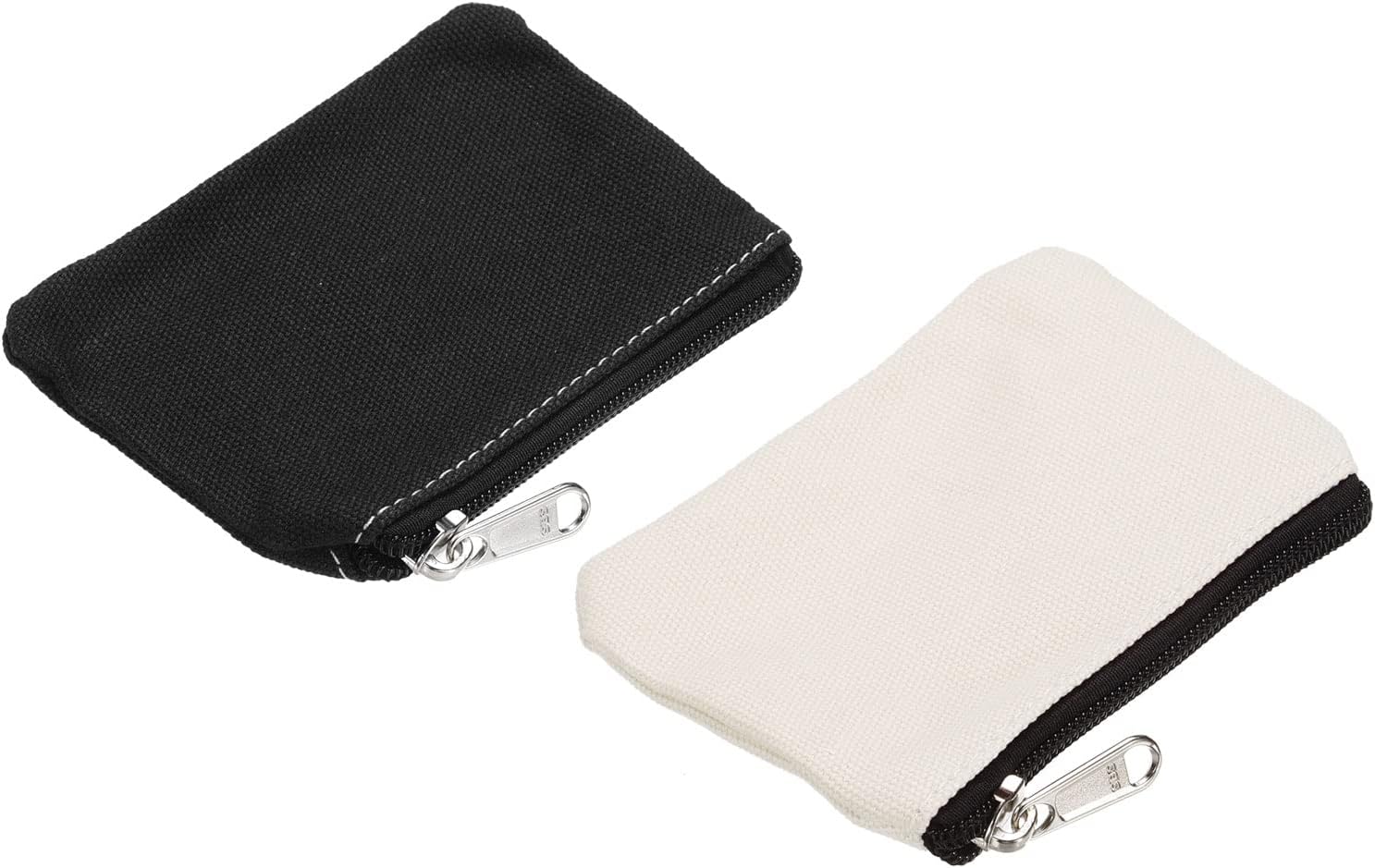 3" x 5" Coin Purse Pouch, 2 Pack Change Purses Small Organizer Bags with Zipper Canvas for Home, Black White -