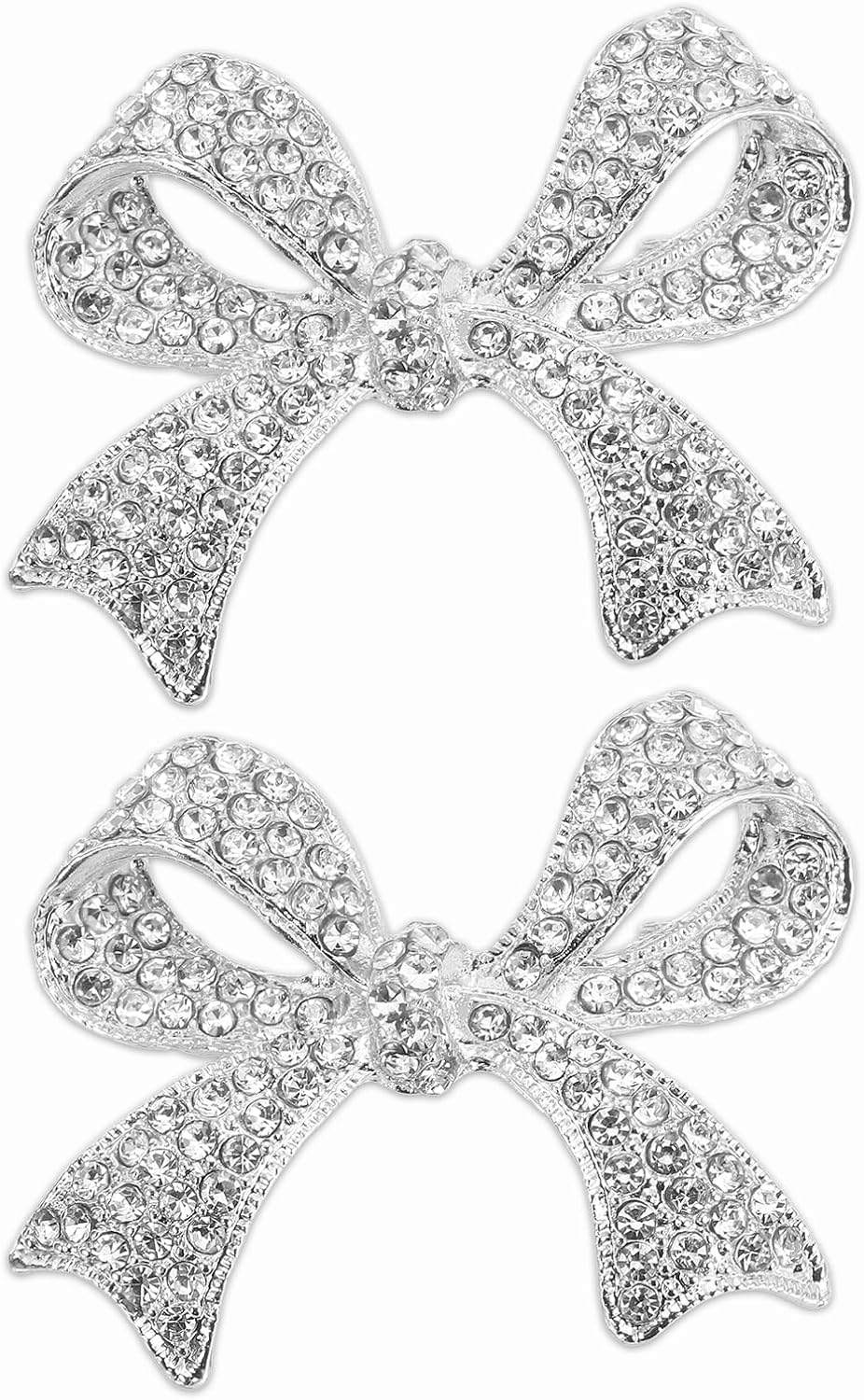 Rhinestone Bow Brooch Pin, Elegant Crystal Sparkly Bowknot Vintage Broach Pin Fashion Silver Tone -