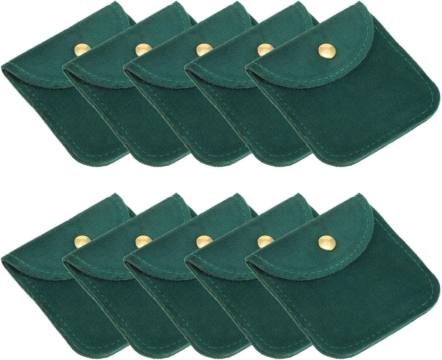 Jewelry Pouch, 20 Pack 3 x Inch Soft Velvet Pouches with Snap Button Portable Storage for Rings Necklace Bracelet Earring Watch, Dark Green -