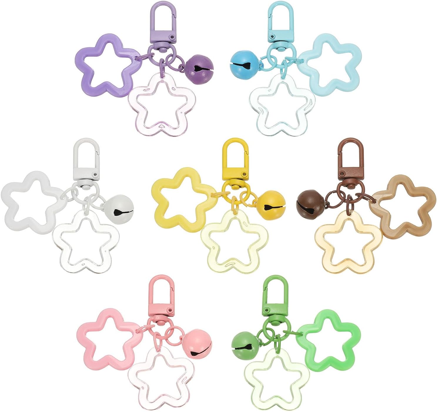 Star Keychain, Candy Color Acrylic Pentagram Keychain Stars Charms Bell Keychains Pendant Clip Mix Colors -