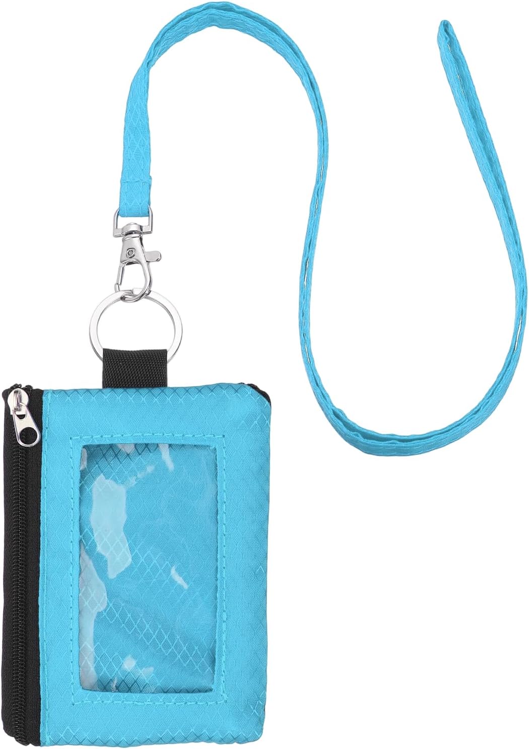 Minimalist RFID Blocking Wallet with ID Window, Small Water Resistant Zipper Card Purse With Lanyard for Cards Cash Travel Women Men, Light Blue -