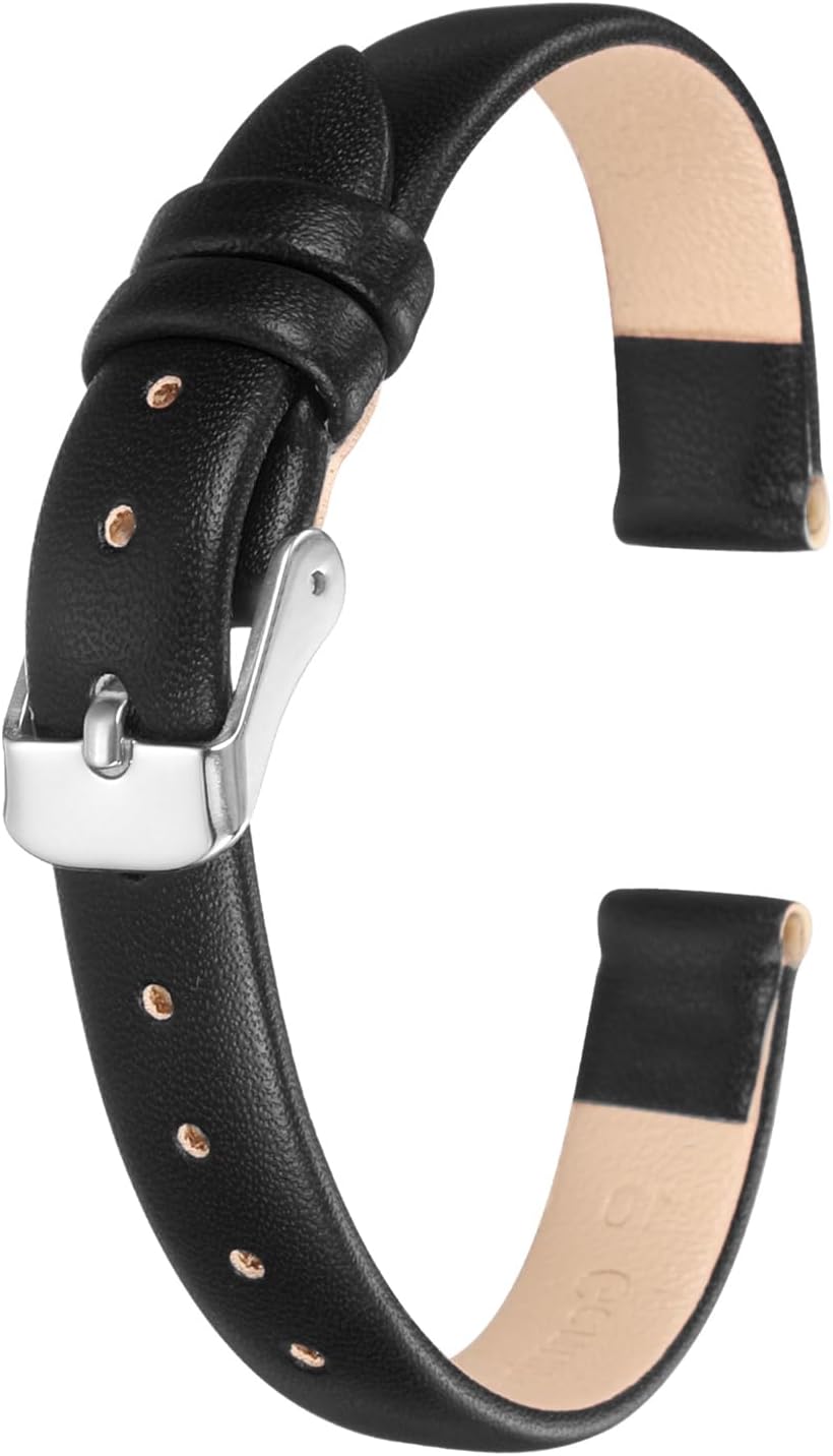 Leather Watch Band Soft Genuine Straps Quick Release Flexible Strap with Spring Bar Pins for Men Women Black 10mm