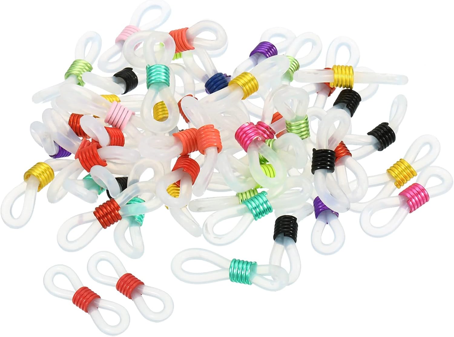 Eyeglass Chain Connector, 50 Pack Adjustable Anti Slip Silicone Rubber Strap Holder End Loop for Women Men Eyeglasses Sunglasses, Mixed Colors -