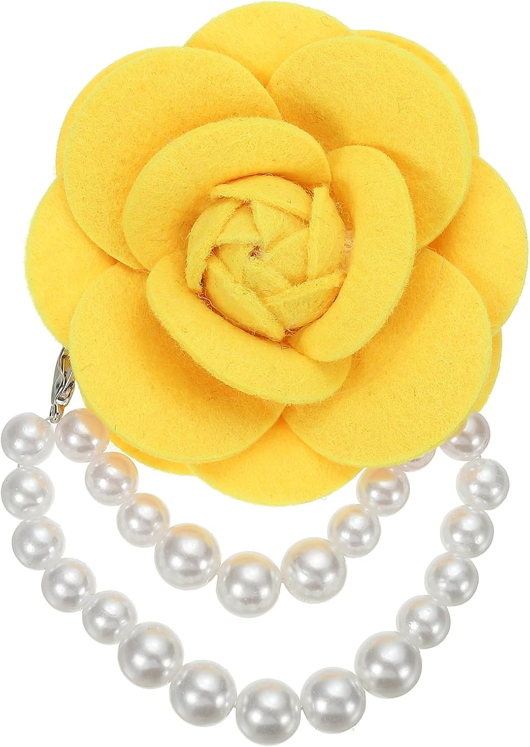 Fabric Camellia Flower Brooches, Elegant Pearl Tassel Brooches Floral Pins Bracelet Dual Use for Women Suit Hat Dress Shirt Tie Corsage, Yellow -