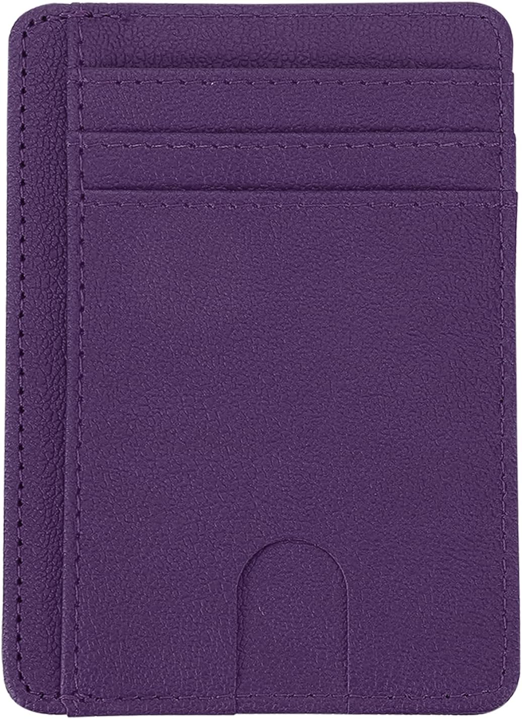 Minimalist Slim Wallet, Leather Front Pocket RFID Blocking Wallet Credit Card Holder Money Clip with ID Window for Men & Women, Dark Purple -