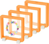 4Pcs Floating Display Case, 4.3 Inch Jewelry Case Stand Challenge Coin Holder Frames Transparent Small Storage Box 3D for Necklace Bracelets Pendants, Orange/White 4.3x4
