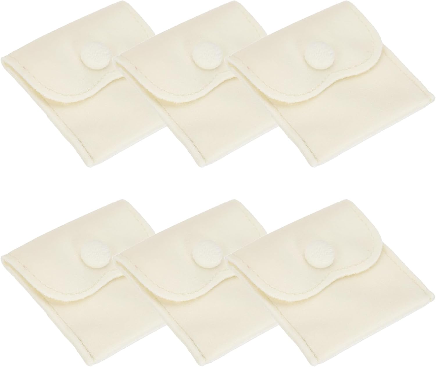 3x3 Inch Velvet Jewelry Pouches, 6 Pcs Packaging Gift Bags with Snap Button for Bracelet Necklace Rings Watch, Beige