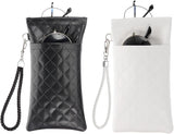 Double Eyeglasses Case, 2 Pcs Leather Soft Glasses Cases Portable Sunglasses Pouch Organizer with Strap Black/White -