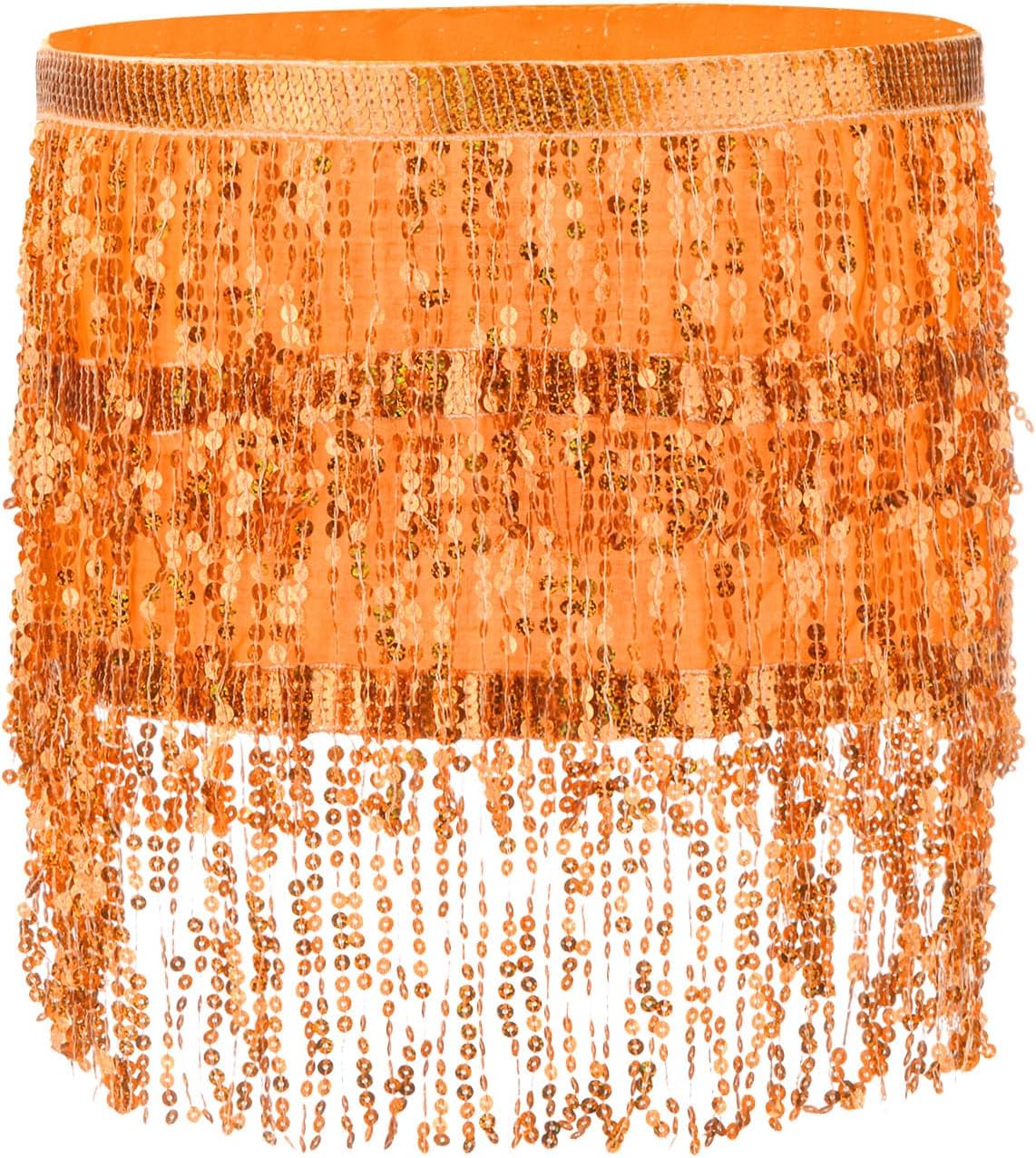 Women's Sequin Tassel Skirts, Rave Fringe Sparkle Skirt Belly Orange -