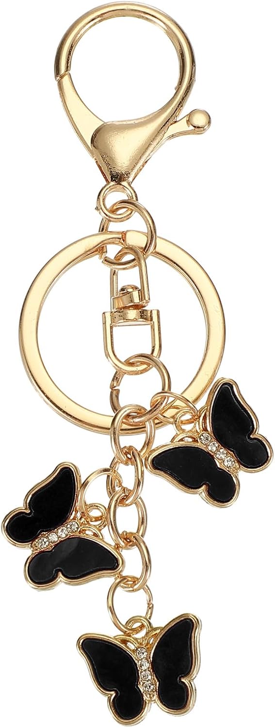 Butterfly Charm, Enameled Keychain Cute Pendant Keyring Purse Bag Accessories Car Ring Black -