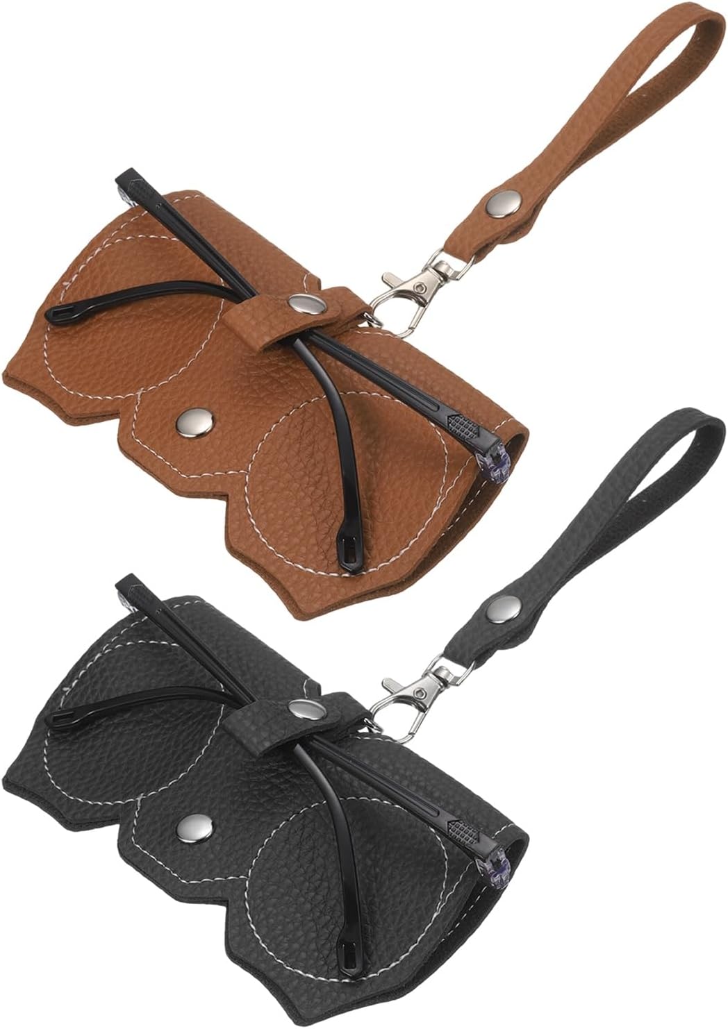 Sunglasses Bag, Portable Soft Case Eyeglasses Clamp Clip Protective Box Black, Light Brown -