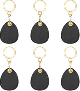 6pcs Leather Keychain Blanks,45mm Sublimation Blanks PU Key Chain Keyring with Rings,Water Drop Black -