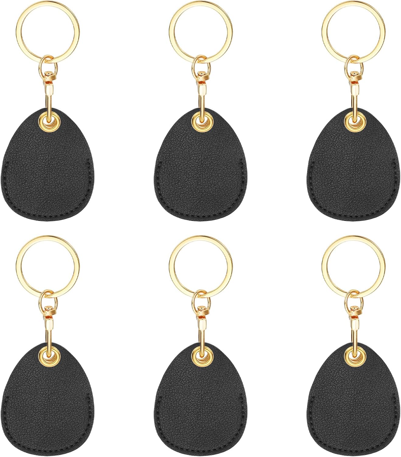 6pcs Leather Keychain Blanks,45mm Sublimation Blanks PU Key Chain Keyring with Rings,Water Drop Black -