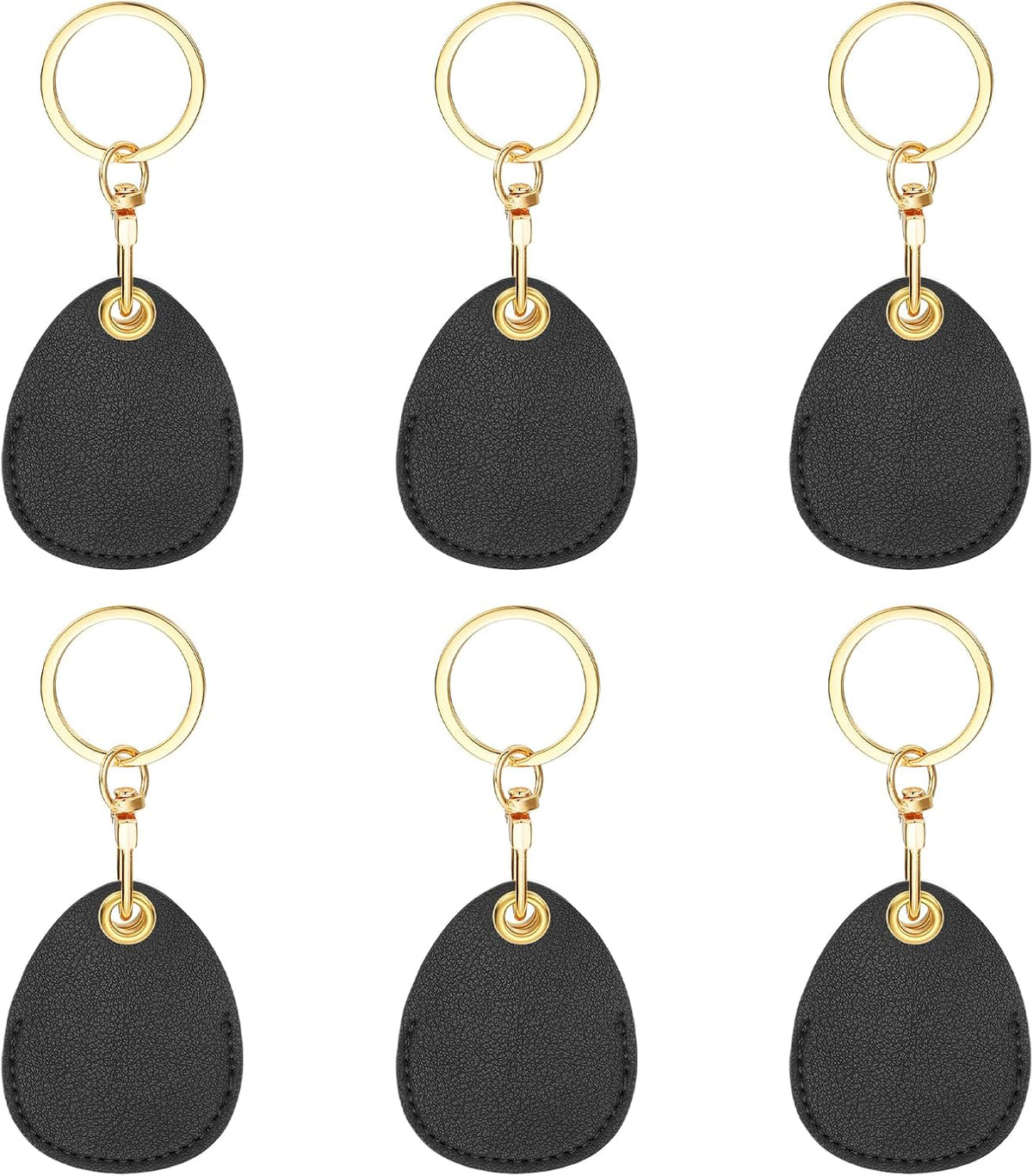 6pcs Leather Keychain Blanks,45mm Sublimation Blanks PU Key Chain Keyring with Rings,Water Drop Black -