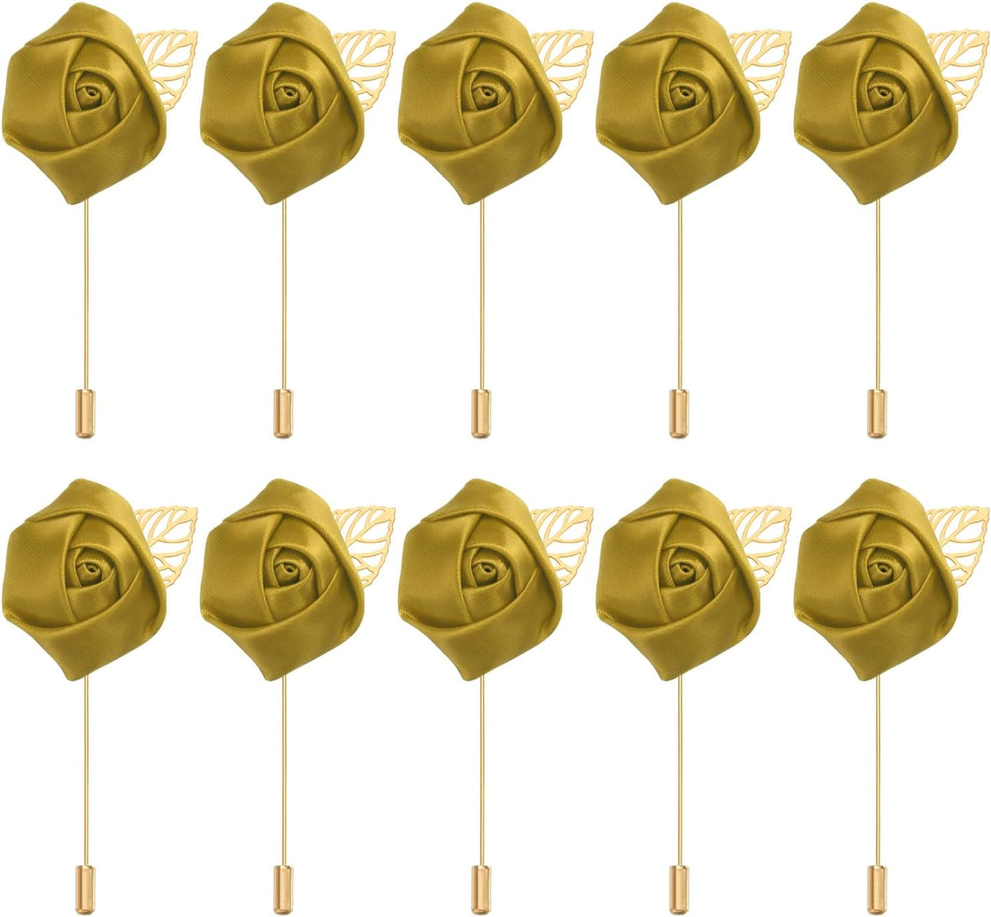 Rose Boutonnieres, 10 Pack Groom Wedding Boutonnieres Pocket Handmade Flower Lapel Pin for Men Ceremony Party Prom, Gold -