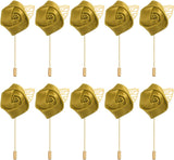 Rose Boutonnieres, 10 Pack Groom Wedding Boutonnieres Pocket Handmade Flower Lapel Pin for Men Ceremony Party Prom, Gold -