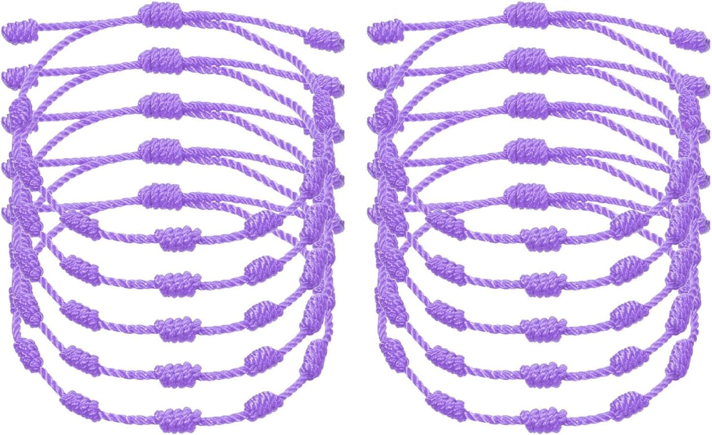 10 Pcs Adjustable Cord Bracelet String, 7 Knot Good Luck Handmade Braided String Protection for Women DIY Wrist Jewelry Making, 13-26cm Long Light Purple -