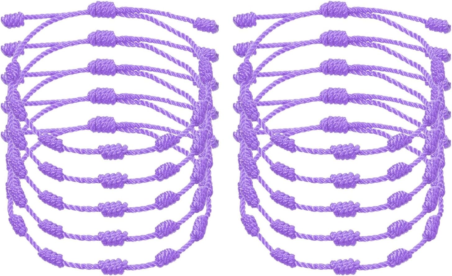 10 Pcs Adjustable Cord Bracelet String, 7 Knot Good Luck Handmade Braided String Protection for Women DIY Wrist Jewelry Making, 13-26cm Long Light Purple -