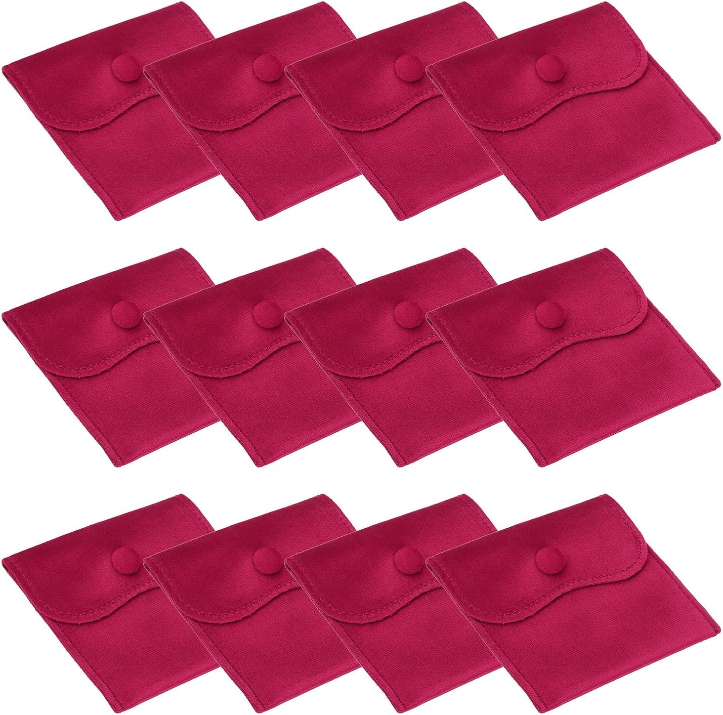 4x4 Inch Velvet Jewelry Pouches, 12 Pcs Packaging Gift Bags with Snap Button for Bracelet Necklace Rings Watch, Rose Red