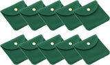 8x8cm Jewelry Pouches with Snap Button, 10 Pack Velvet Portable Soft Storage for Necklace Bracelet Earring Watch Rings Brooch, Dark Green