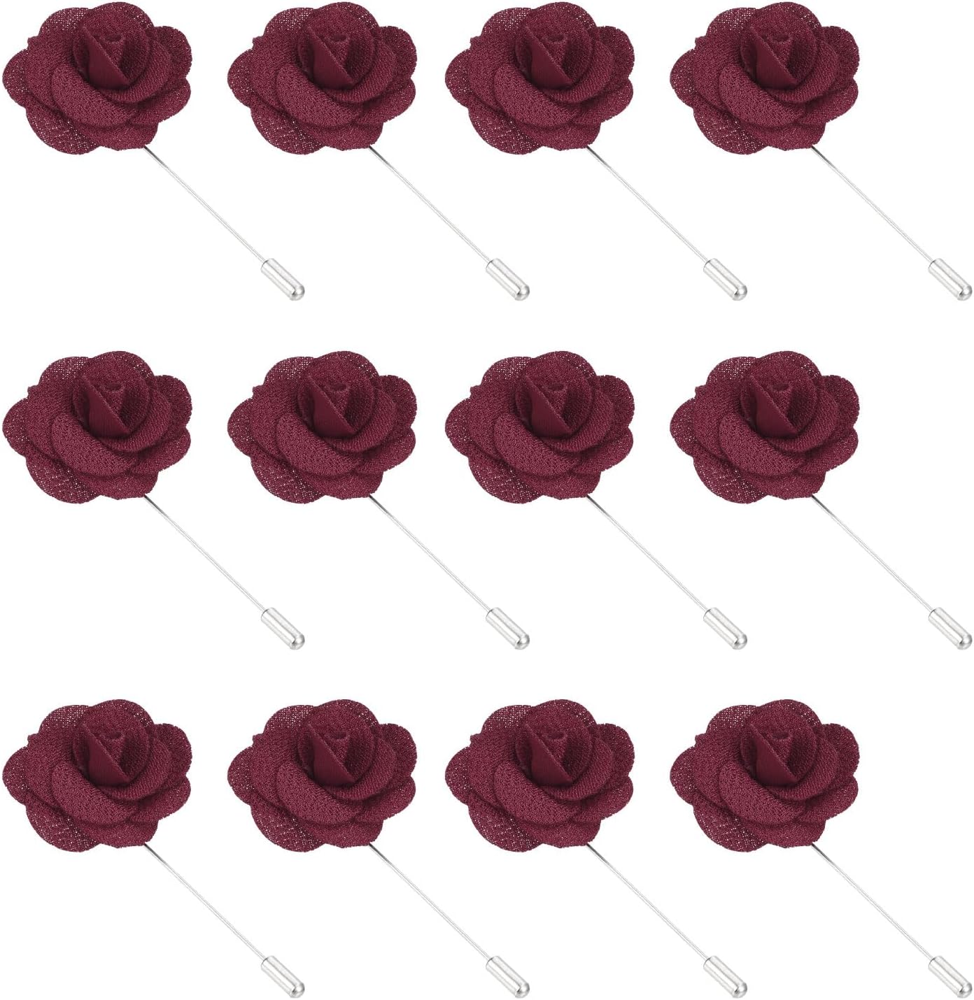 Flower Boutonnieres Pin, Handmade Camellia Lapel Pin for Men Women Suit Wedding Graduation Anniversary Brooch Outfit Accessories Burgundy -
