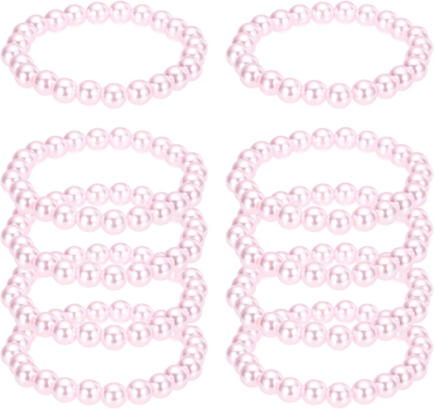 10 Pcs White Pearl Bracelets for Women, 8mm Stackable Faux Beads Stretch Bracelet Lady Bridal Bridesmaid Wedding Party Gifts, Pink -