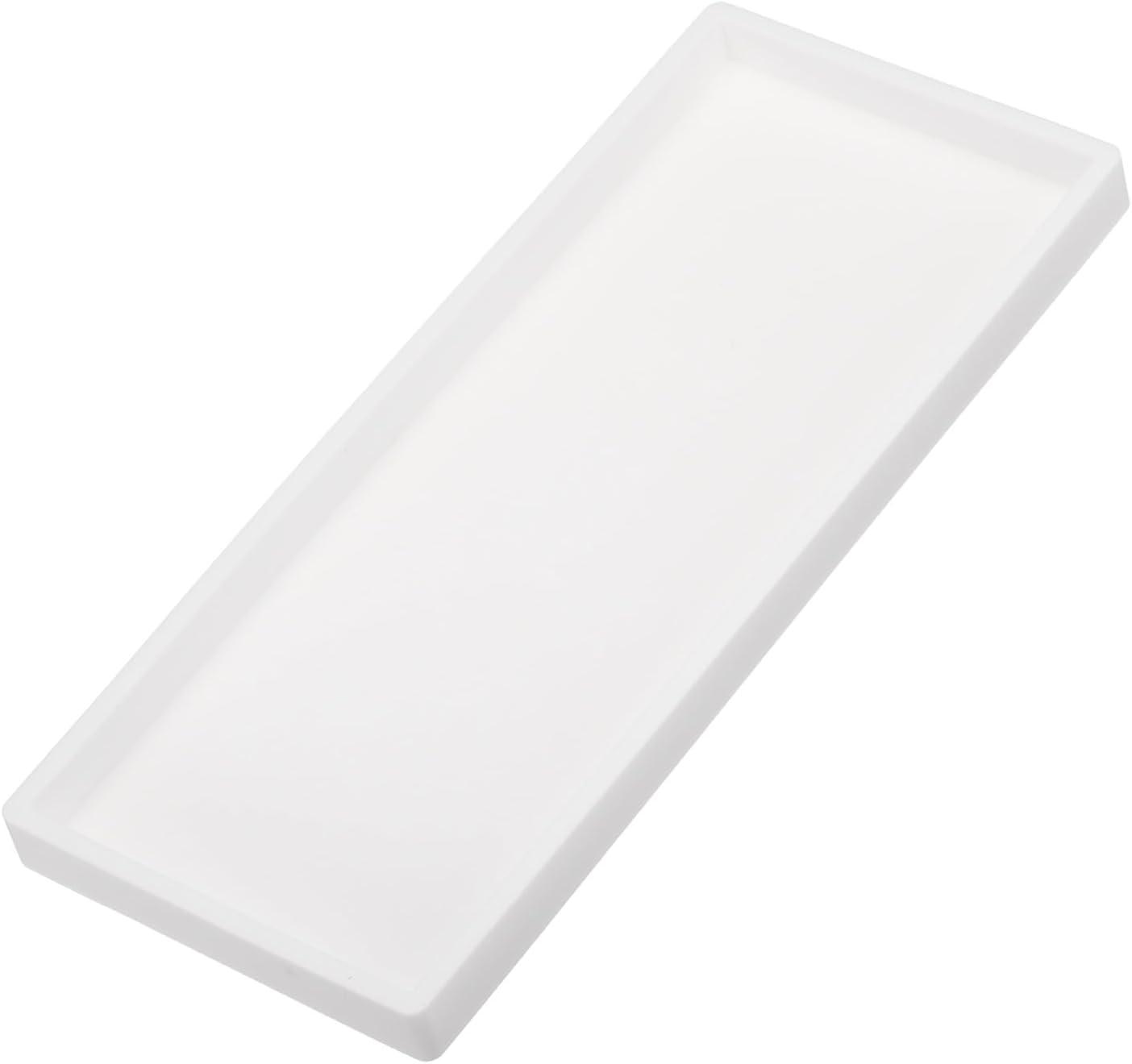 Silicone Bathroom Tray, 12" x 5" Soap Dispenser Tray Jewelry Organizer Dish for Restroom, Dresser, Kitchen Sink Jewelry, Coin, Key, Pure White 11.8" 4.9" 0.8"