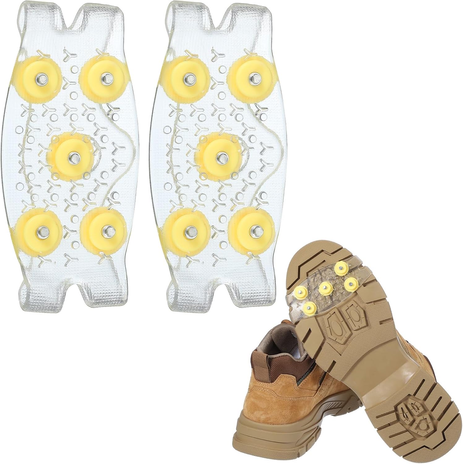 Non-Slip Spikes Ice Grippers Traction Cleats with 5 Steel Studs Snow Shoe Grip Transparent -