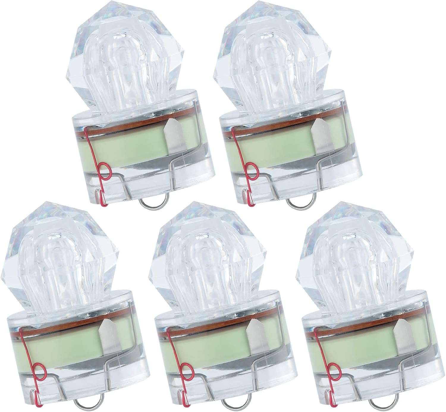 5 Pack LED Deep Drop Fishing Lights Diamond Water Activate Lighted Lures Rig Flashers Hablibut Tuna Swordfish Green Light -