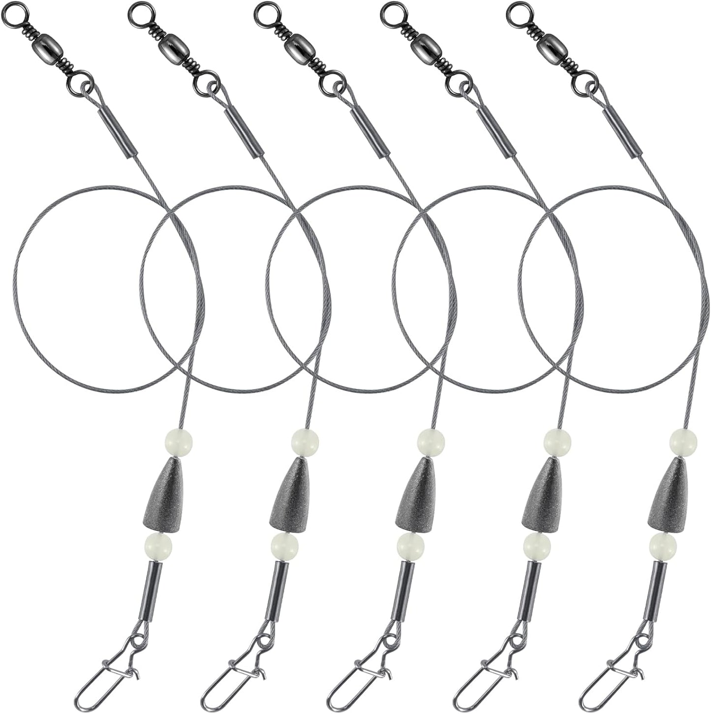 15 Pack Carolina Ready Rigs 10'' for Bass Fishing, Freshwater Fishing Wire Leader Line Pre-Rigged Bullet Sinker Swivels Lead Weights 3/16oz-15