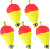5 Pack Weighted Fishing Bobbers Snap-on Spring Push Button Floats EVA Foam Pear Shape Bass Freshwater for Crappie Panfish Bluegill Trout Red/Fluorescent Yellow 3"(1oz)