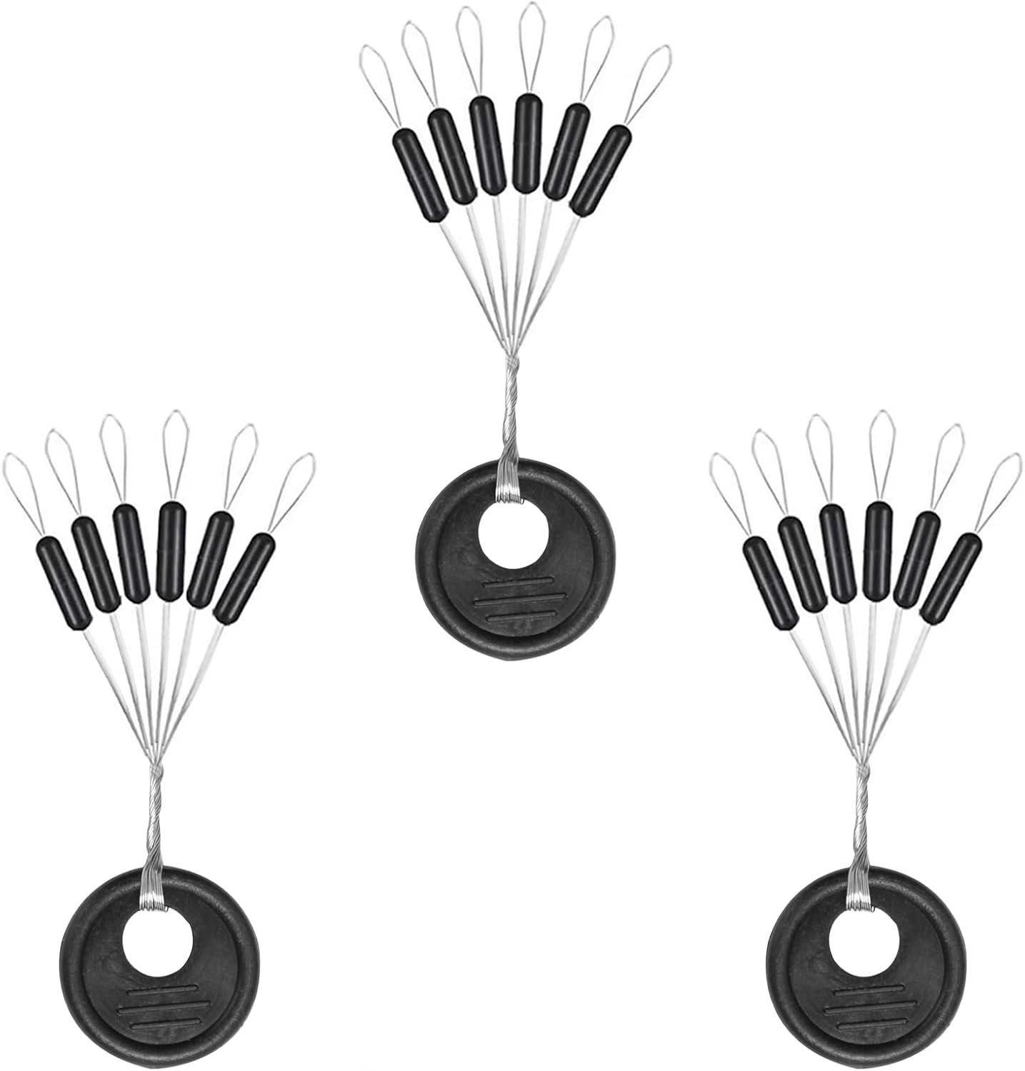 1200pcs Fishing Rubber Bobber Stoppers 6 in 1 Float Sinker Stops Black Oval Cylinder for Line Shape M(4-8LB Line)