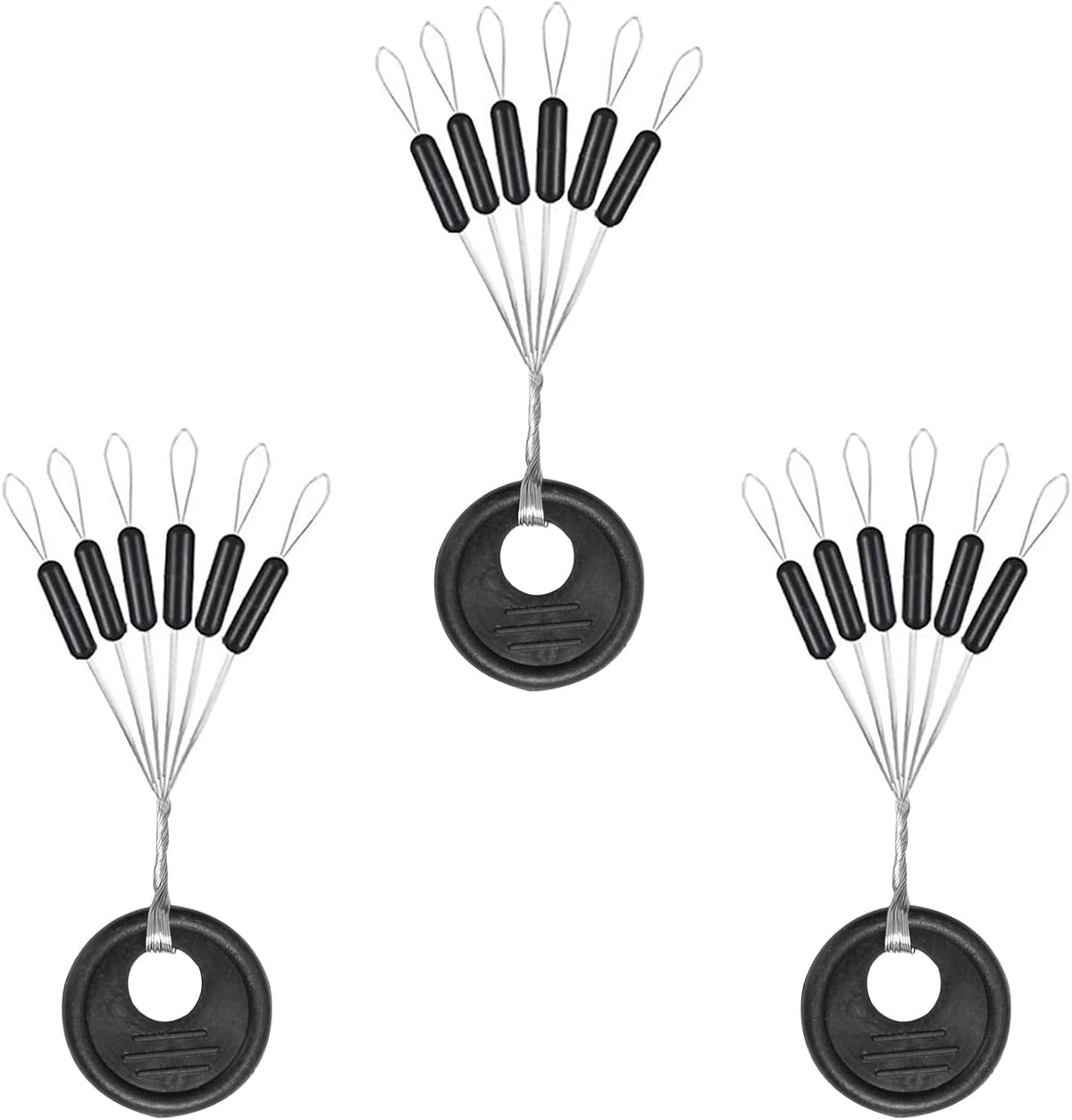 1200pcs Fishing Rubber Bobber Stoppers 6 in 1 Float Sinker Stops Black Oval Cylinder for Line Shape M(4-8LB Line)
