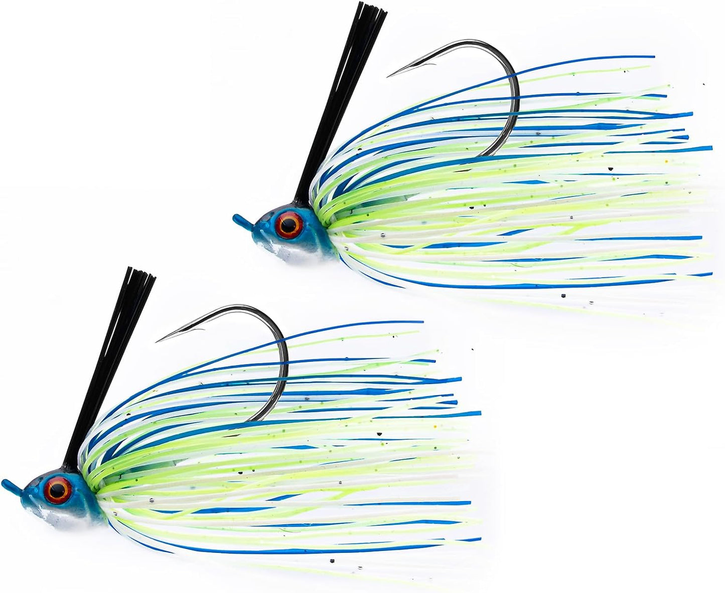 2 Pack Swim Jigs Weedless Bass Fishing Hook Lures with Reinforced Weed Guard Fish Head Swimbait Silicone Skirt Pike Walleye Muskie Freshwater Chartreuse/Blue Shad 1/2oz