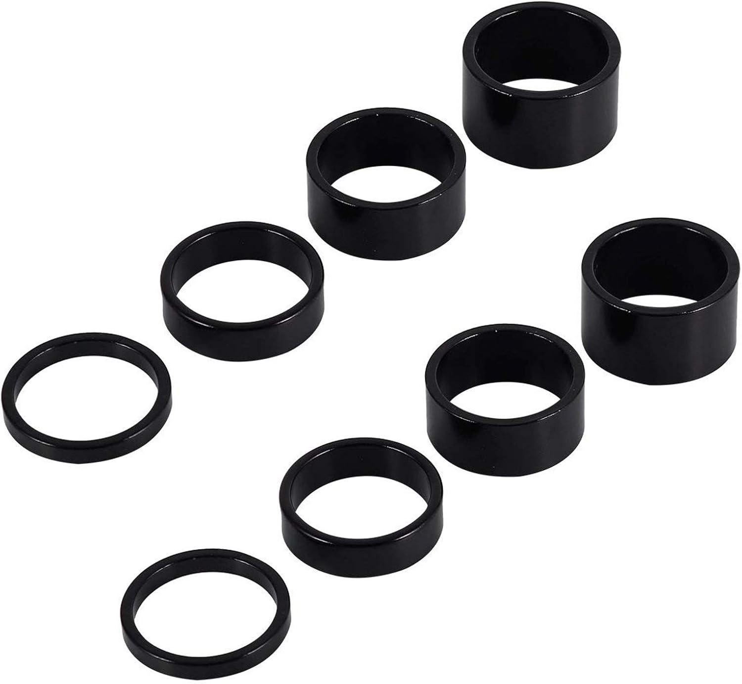 8 PCS Bicycle Headset Spacer Bike Handlebar Stem Spacers Threadless Aluminum Alloy Set Fit 1 1/8-Inch For MTB BMX Mountain Road Bikes Cycling 2MM 3MM 5MM 10MM(Black) -