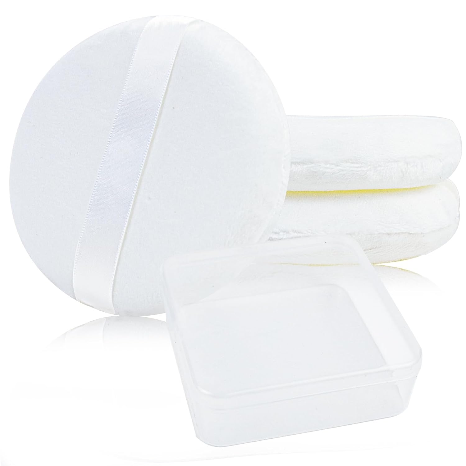 3 Pack Extra Large Body Powder Puff and Container, Soft Cotton Puffs 4.13 Inch Dusting Container with Washable Round for Woman Baby Face Loose Powde White-3 -