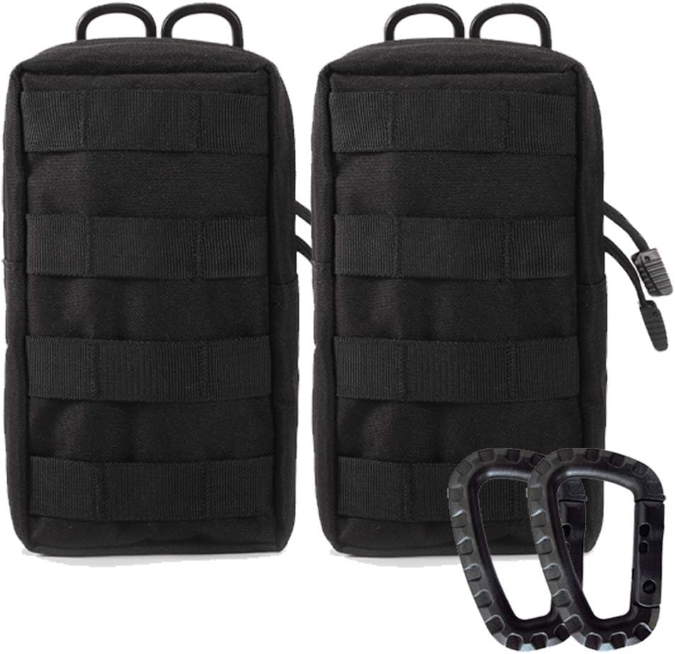 2 Pack Molle Pouches - Tactical Compact Water-Resistant Utility Gadget Gear EDC Pouch Hanging Waist Bags Black