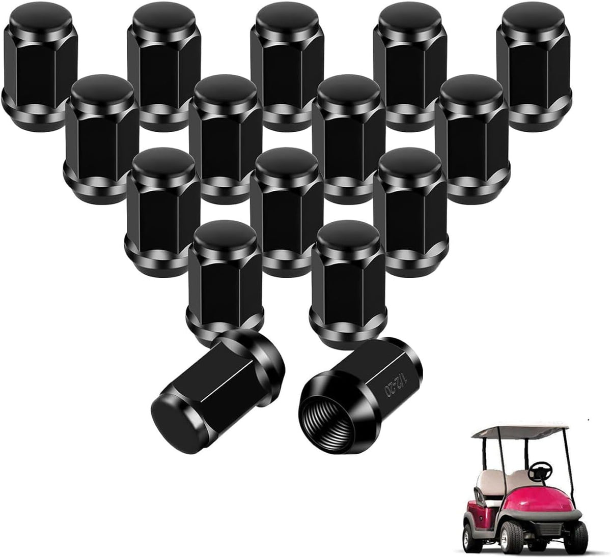 Golf Cart Wheel Lug Nuts, Chrome Nuts for EZGO Club Car Gas and Electric Models, 16 Packs (1/2-20 Size, Silver/Black Modified Style), Replaces OEM 1010984 14723-G1 Black -