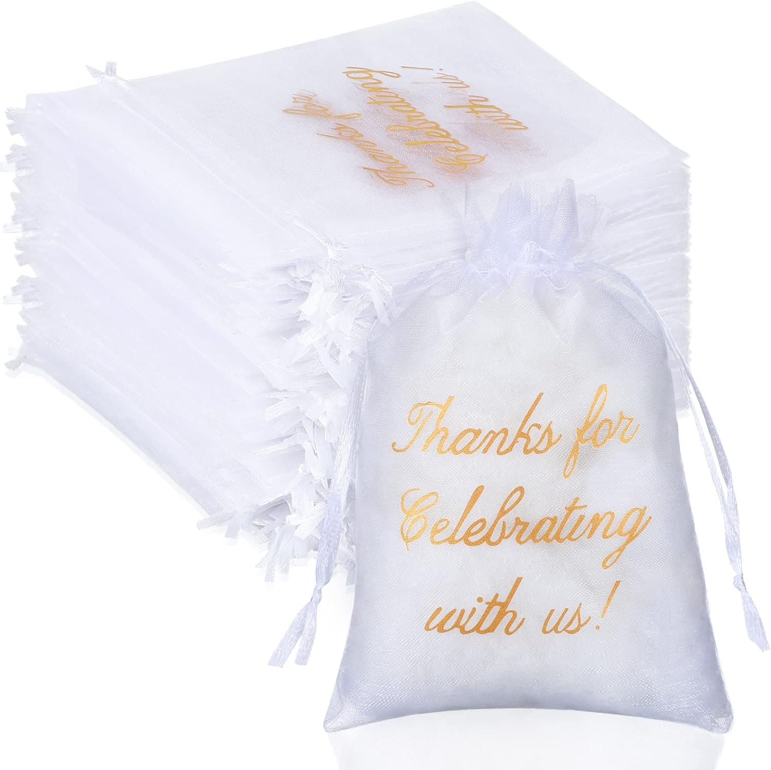 100 Pcs Sheer Organza Bags Wedding Favor Mesh Drawstring Thank You Gift Bag for Guests Candy Favors, Bridal Shower, Anniversary, Birthday(4 x 6 Inch,White) White 1 Count (Pack of 100)