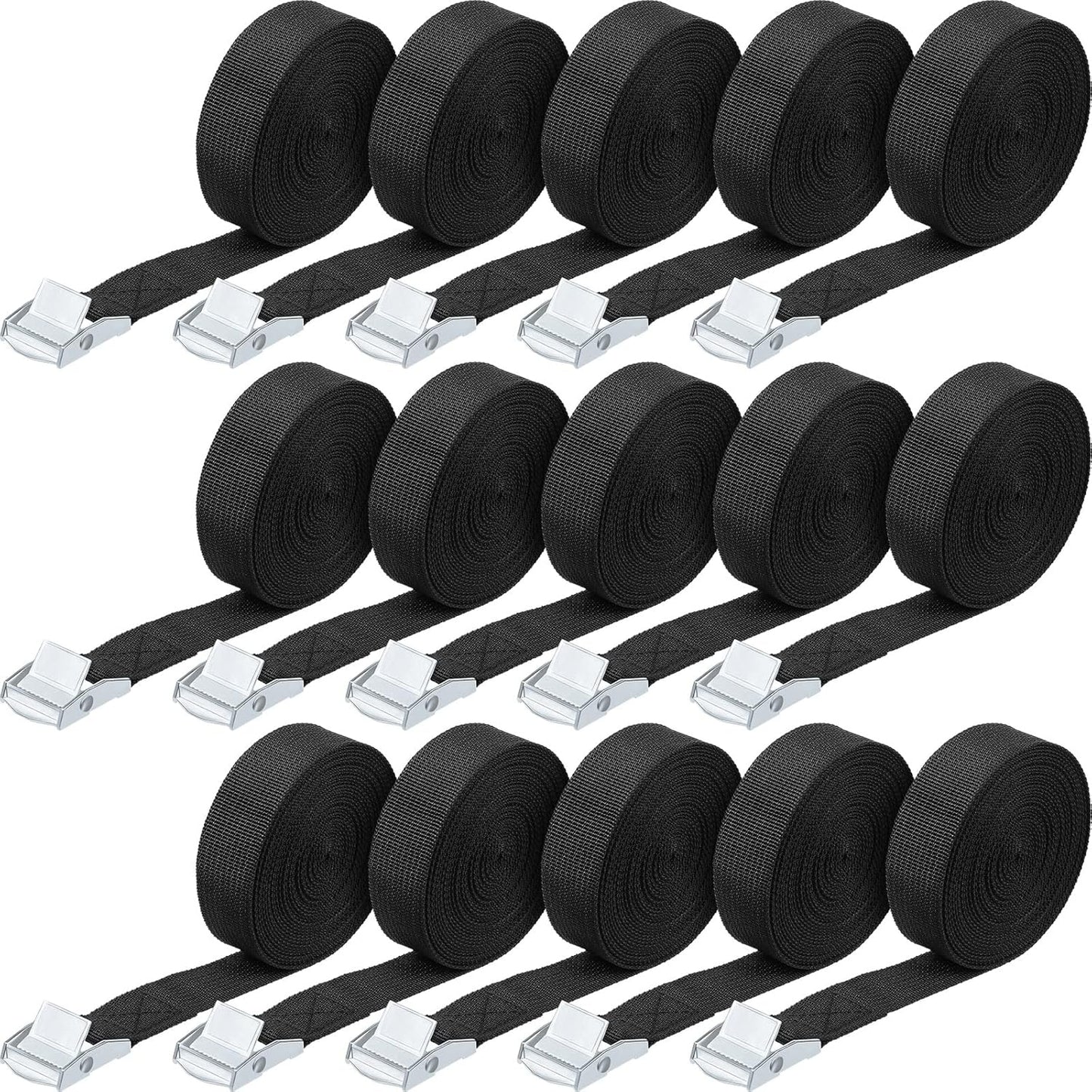 15 Pack 6.5 Feet Lashing Straps Adjustable Kayaks Tie Down Cam Buckle with Buckles up to 250lbs for Cargo, Luggage, Motorcycles, Truck, Car Roof Rack, Sup Surfboard(Black) Black
