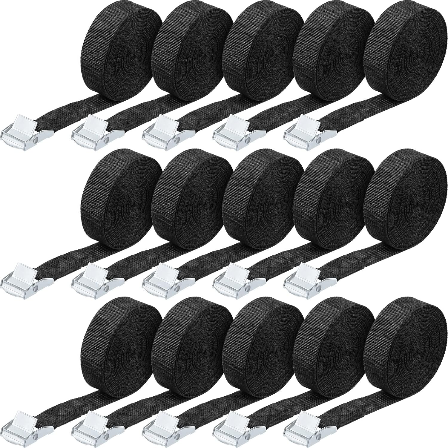 15 Pack 6.5 Feet Lashing Straps Adjustable Kayaks Tie Down Cam Buckle with Buckles up to 250lbs for Cargo, Luggage, Motorcycles, Truck, Car Roof Rack, Sup Surfboard(Black) Black