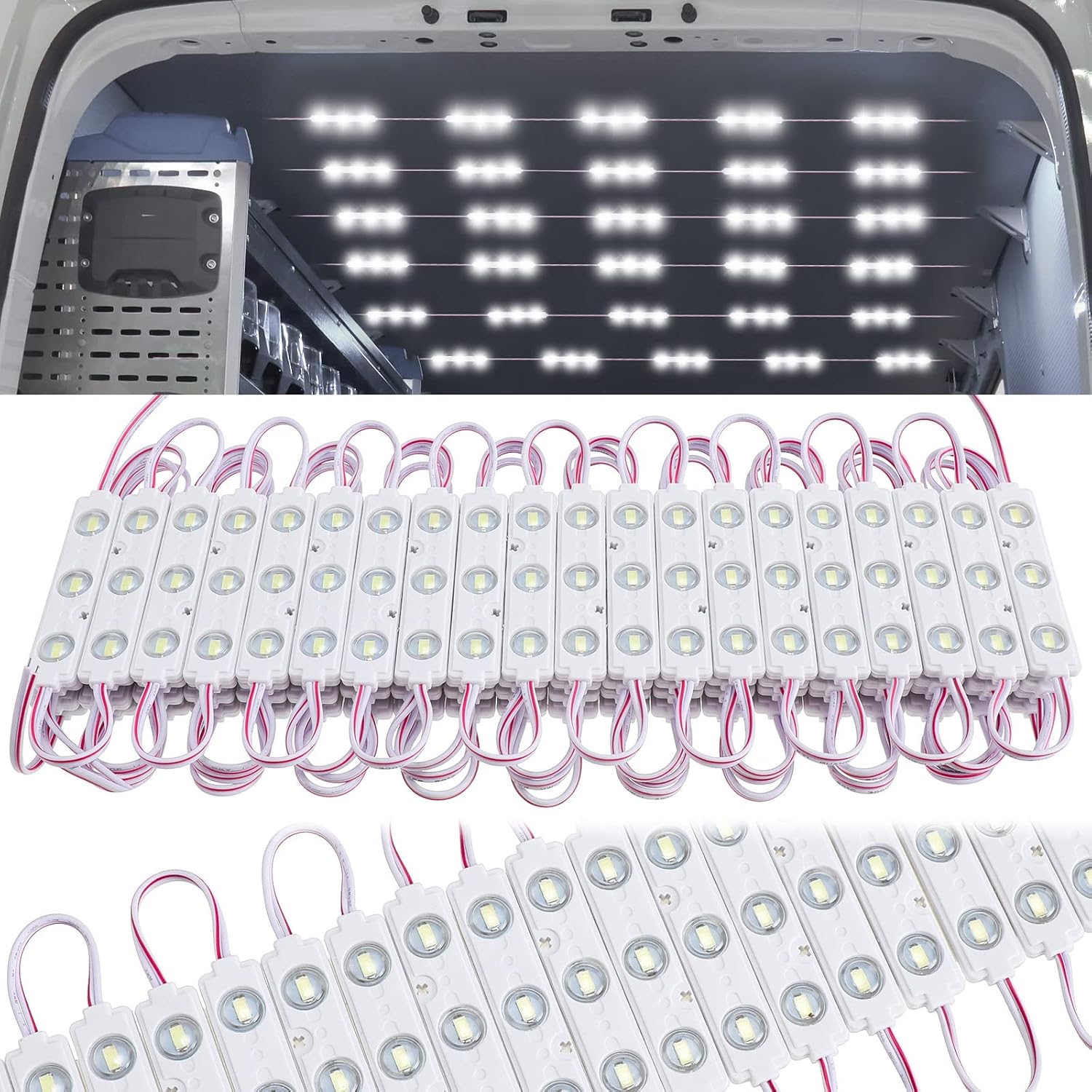 12V 300 LEDs Interior Van Light, White LED Ceiling Lighting Kits for RV Truck Boats Bus Cargo Trailers Lorries Transit Auto Vehicle, 100 Modules -