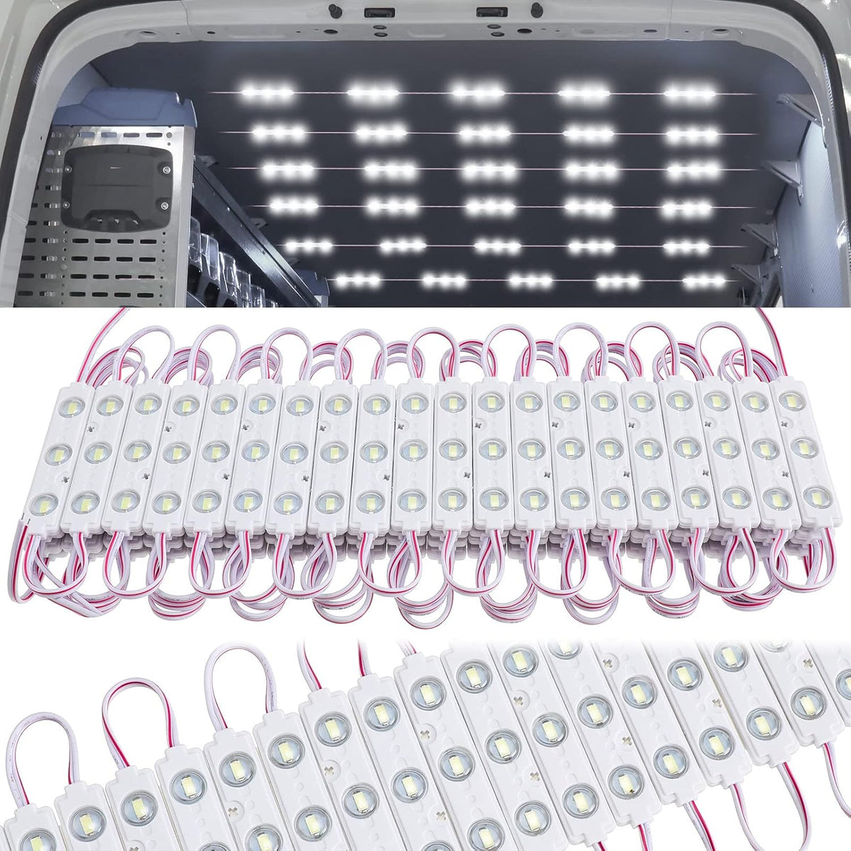 12V 300 LEDs Interior Van Light, White LED Ceiling Lighting Kits for RV Truck Boats Bus Cargo Trailers Lorries Transit Auto Vehicle, 100 Modules -