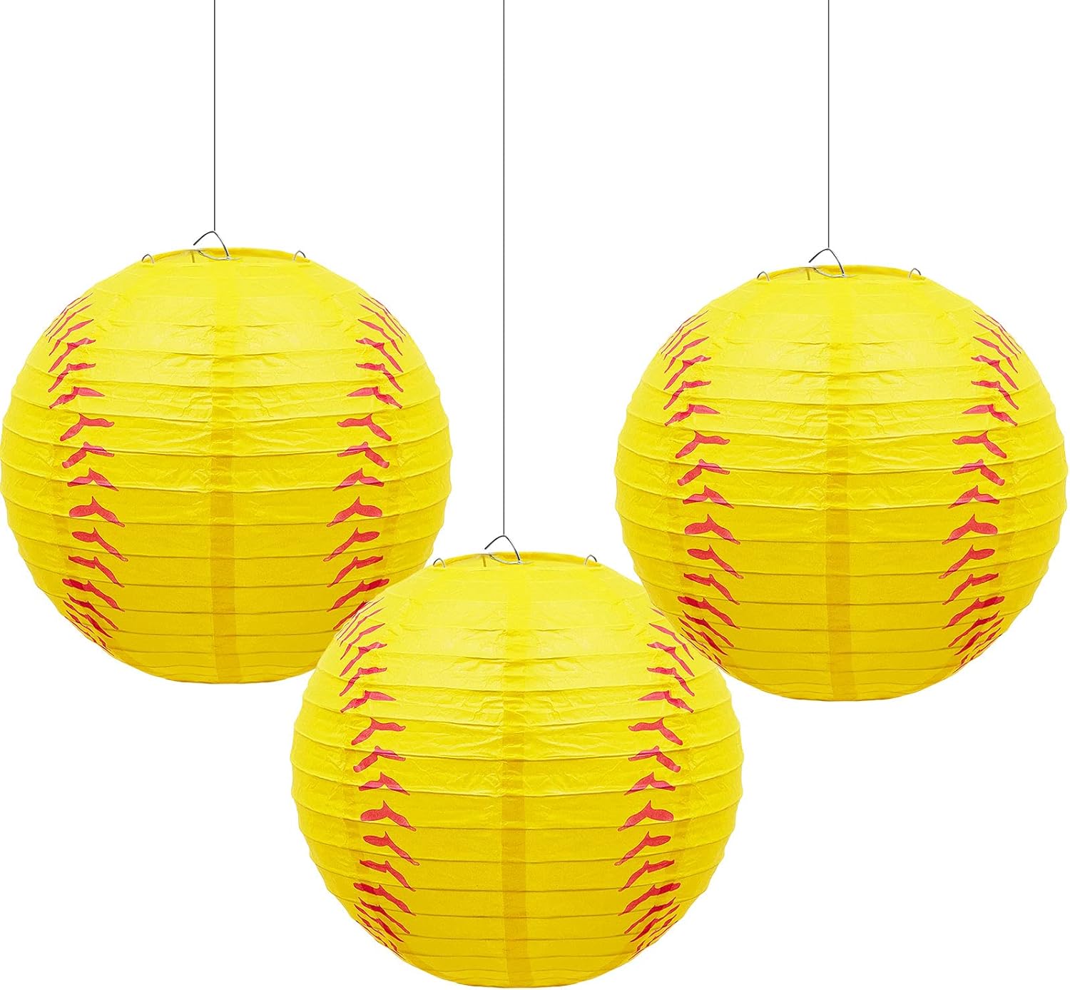 3 Pieces Softball Paper Lantern 8 Inches Hanging Decoration for Sports Themed Party Festival Celebration -