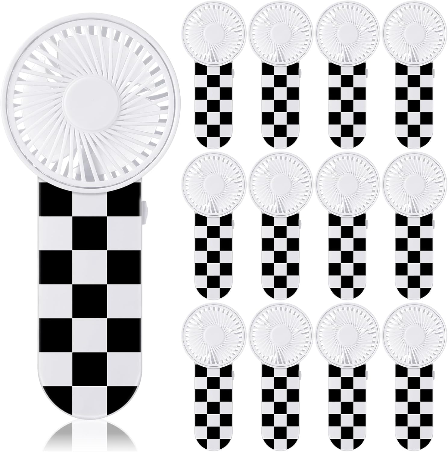 12 Pcs Race Car Party Favors Portable Fan Bulk Mini Handheld Personal Fans Checkered Black and White for Team Gift Travel Summer Outdoor Decorations -