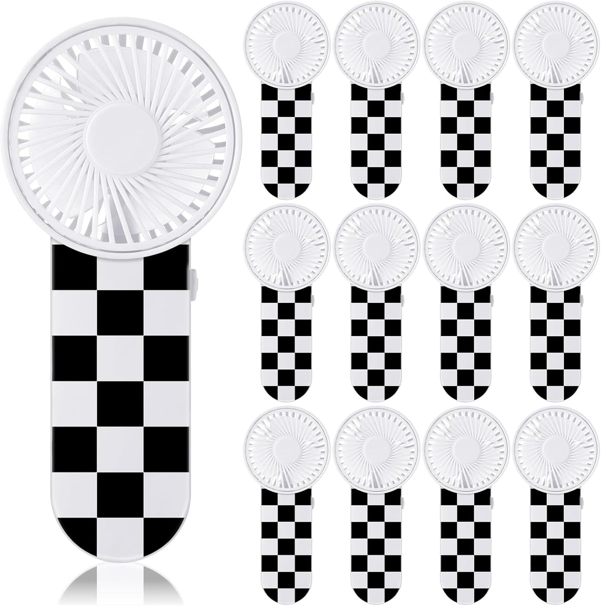 12 Pcs Race Car Party Favors Portable Fan Bulk Mini Handheld Personal Fans Checkered Black and White for Team Gift Travel Summer Outdoor Decorations -